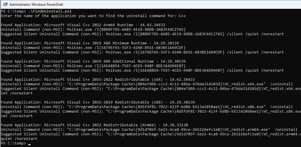 Find an uninstall command in registry